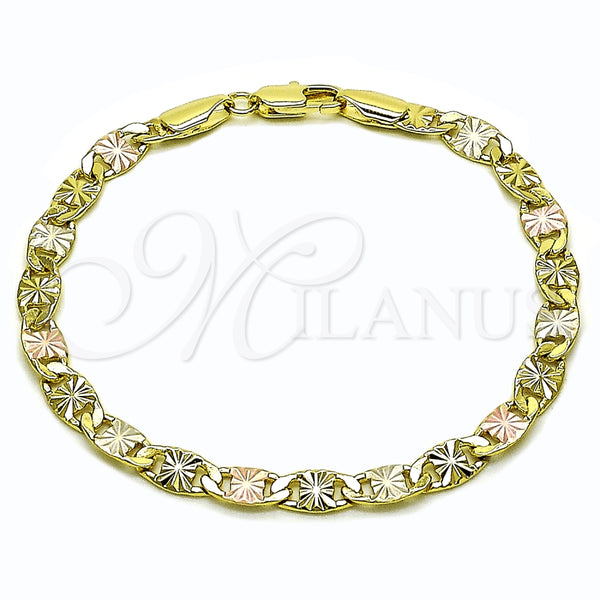 Pulsera Básica 03.213.0353.07 Oro Laminado, Diseño de Mariner, Diamantado, Tres Tonos (Grosor 05.3 MM, 8 Pulgadas de Largo)