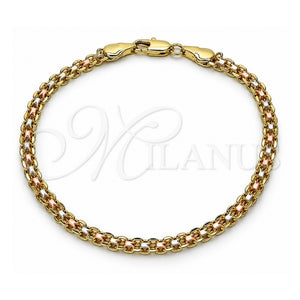 Pulsera Básica 04.213.0263.1.07 Oro Laminado, Diseño de Bismarco, Pulido, Tres Tonos (Grosor 03.7 MM, 8 Pulgadas de Largo)
