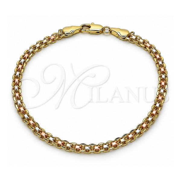 Pulsera Básica 04.213.0263.1.07 Oro Laminado, Diseño de Bismarco, Pulido, Tres Tonos (Grosor 03.7 MM, 8 Pulgadas de Largo)