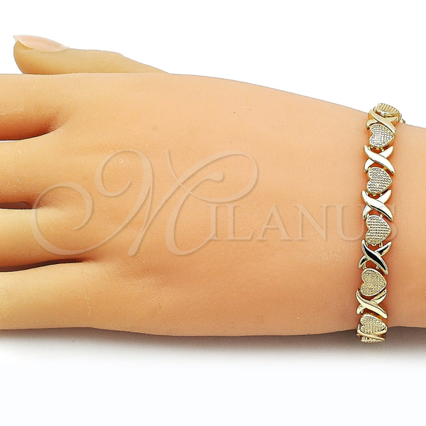Pulsera Tennis 03.213.0356.07 Oro Laminado, Diseño de Corazón y Besos y Abrazos, Mate, Tono Dorado (Grosor 06.8 MM, 8 Pulgadas de Largo)