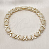 Pulsera Tennis 03.213.0356.07 Oro Laminado, Diseño de Corazón y Besos y Abrazos, Mate, Tono Dorado (Grosor 06.8 MM, 8 Pulgadas de Largo)