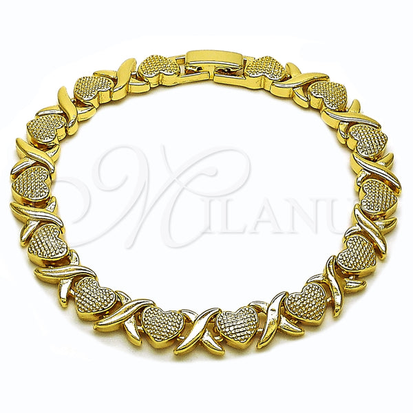 Pulsera Tennis 03.213.0356.07 Oro Laminado, Diseño de Corazón y Besos y Abrazos, Mate, Tono Dorado (Grosor 06.8 MM, 8 Pulgadas de Largo)