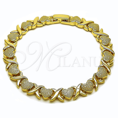 Pulsera Tennis 03.213.0356.07 Oro Laminado, Diseño de Corazón y Besos y Abrazos, Mate, Tono Dorado (Grosor 06.8 MM, 8 Pulgadas de Largo)