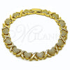 Pulsera Tennis 03.213.0356.07 Oro Laminado, Diseño de Corazón y Besos y Abrazos, Mate, Tono Dorado (Grosor 06.8 MM, 8 Pulgadas de Largo)