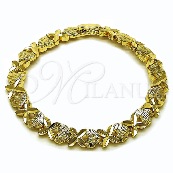 Pulsera Tennis 03.213.0357.07 Oro Laminado, Diseño de Corazón, Diamantado, Tono Dorado (Grosor 08 MM, 7 Pulgadas de Largo)