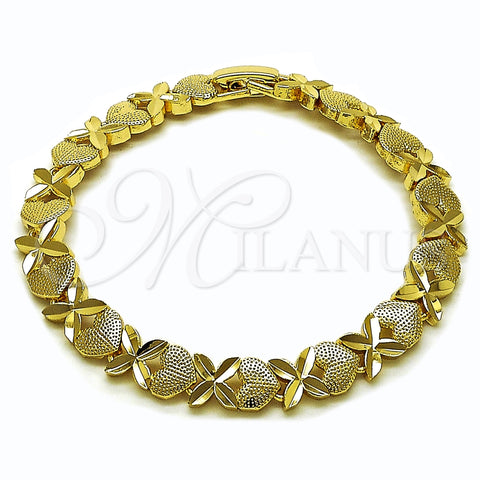 Pulsera Tennis 03.213.0357.07 Oro Laminado, Diseño de Corazón, Diamantado, Tono Dorado (Grosor 08 MM, 7 Pulgadas de Largo)