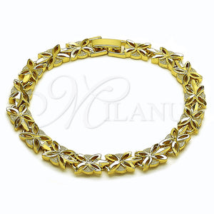 Pulsera Tennis 03.213.0358.07 Oro Laminado, Diseño de Oja, Diamantado, Tono Dorado (Grosor 07.3 MM, 7 Pulgadas de Largo)