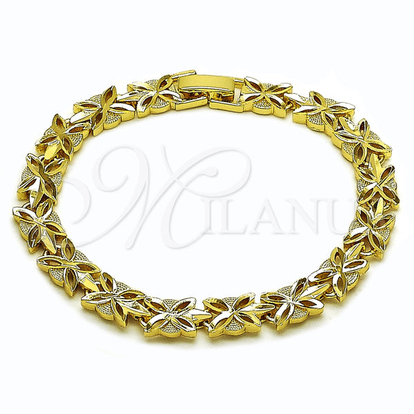 Pulsera Tennis 03.213.0358.07 Oro Laminado, Diseño de Oja, Diamantado, Tono Dorado (Grosor 07.3 MM, 7 Pulgadas de Largo)
