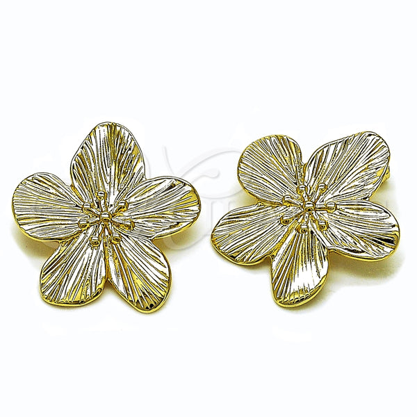 Arete Dormilona 02.213.0819 Oro Laminado, Diseño de Flor, Diamantado, Tono Dorado