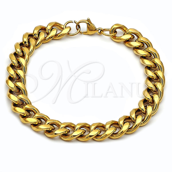 Pulsera Básica 03.435.0001.09 Acero Inoxidable, Diseño de Miami Cubana, Pulido, Tono Dorado (Thickness, 9 Inches Length)