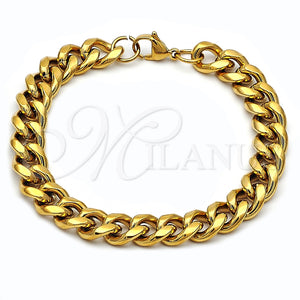 Pulsera Básica 03.435.0001.09 Acero Inoxidable, Diseño de Miami Cubana, Pulido, Tono Dorado (Thickness, 9 Inches Length)