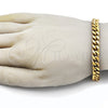 Pulsera Básica 03.435.0002.09 Acero Inoxidable, Diseño de Miami Cubana, Pulido, Tono Dorado (08 MM Thickness, 9 Inches Length)