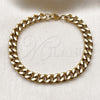 Pulsera Básica 03.435.0002.09 Acero Inoxidable, Diseño de Miami Cubana, Pulido, Tono Dorado (08 MM Thickness, 9 Inches Length)