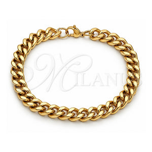 Pulsera Básica 03.435.0002.09 Acero Inoxidable, Diseño de Miami Cubana, Pulido, Tono Dorado (Grosor 08 MM, 9 Pulgadas de Largo)