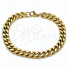 Pulsera Básica 03.435.0002.09 Acero Inoxidable, Diseño de Miami Cubana, Pulido, Tono Dorado (08 MM Thickness, 9 Inches Length)
