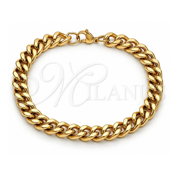 Pulsera Básica 03.435.0002.09 Acero Inoxidable, Diseño de Miami Cubana, Pulido, Tono Dorado (Grosor 08 MM, 9 Pulgadas de Largo)