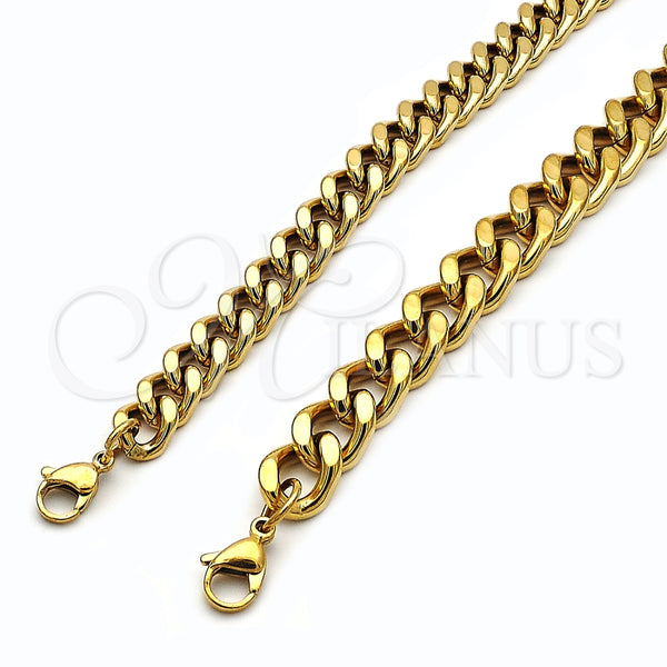 Pulsera Básica 03.435.0002.09 Acero Inoxidable, Diseño de Miami Cubana, Pulido, Tono Dorado (08 MM Thickness, 9 Inches Length)