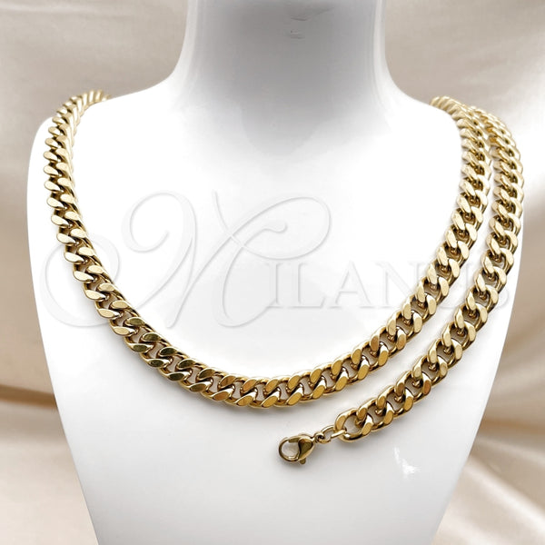 Collar y Pulsera 06.435.0001 Acero Inoxidable, Diseño de Miami Cubana, Pulido, Tono Dorado