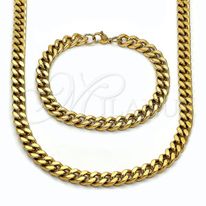 Collar y Pulsera 06.435.0001 Acero Inoxidable, Diseño de Miami Cubana, Pulido, Tono Dorado