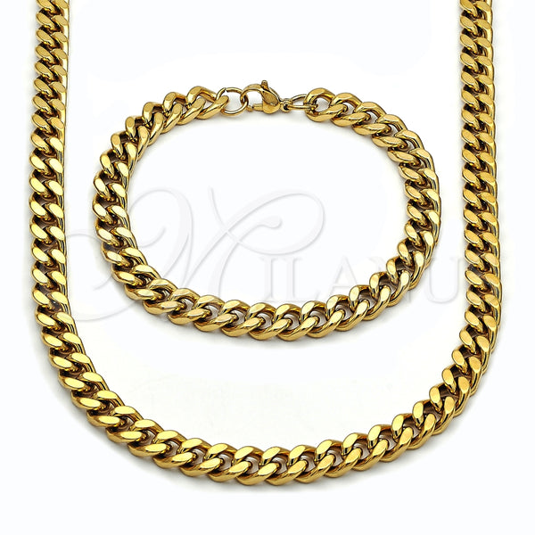 Collar y Pulsera 06.435.0001 Acero Inoxidable, Diseño de Miami Cubana, Pulido, Tono Dorado