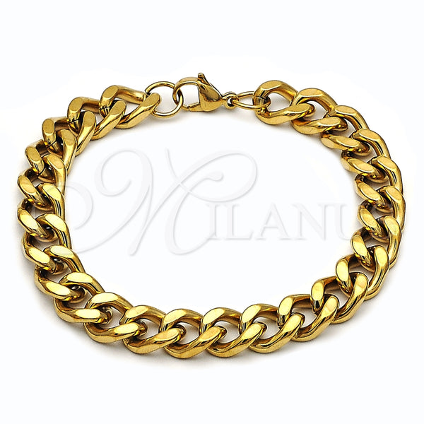 Pulsera Básica 03.435.0003.09 Acero Inoxidable, Diseño de Miami Cubana, Pulido, Tono Dorado (Thickness, 9 Inches Length)