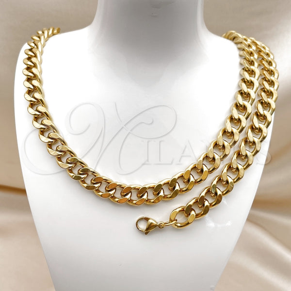 Collar y Pulsera 06.435.0002 Acero Inoxidable, Diseño de Miami Cubana, Pulido, Tono Dorado