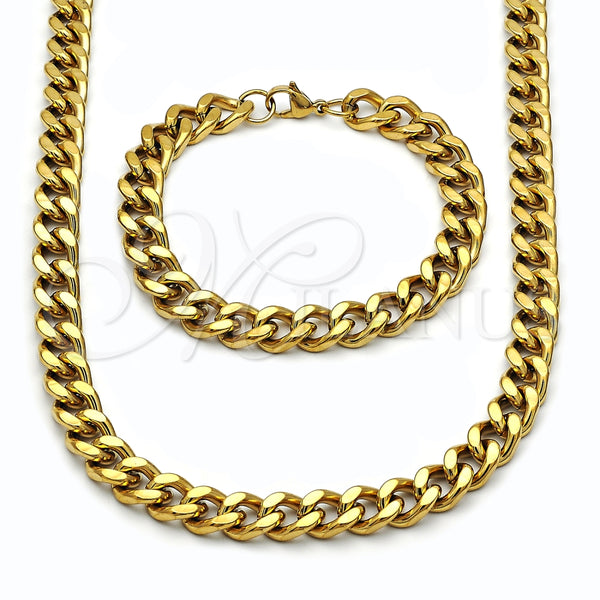 Collar y Pulsera 06.435.0002 Acero Inoxidable, Diseño de Miami Cubana, Pulido, Tono Dorado