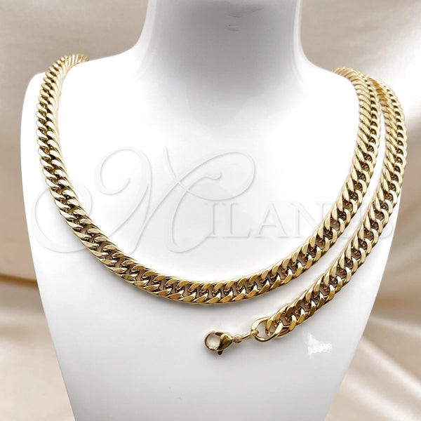 Collar y Pulsera 06.278.0016.1 Acero Inoxidable, Diseño de Miami Cubana, Pulido, Tono Dorado