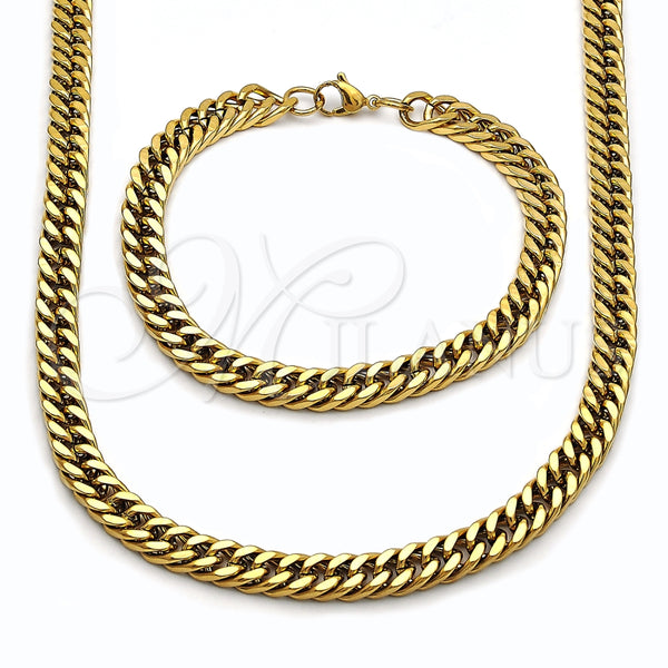 Collar y Pulsera 06.278.0016.1 Acero Inoxidable, Diseño de Miami Cubana, Pulido, Tono Dorado