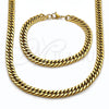 Collar y Pulsera 06.278.0016.1 Acero Inoxidable, Diseño de Miami Cubana, Pulido, Tono Dorado