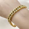 Pulsera Básica 03.278.0023.1.09 Acero Inoxidable, Diseño de Miami Cubana, Pulido, Tono Dorado (Thickness, 9 Inches Length)