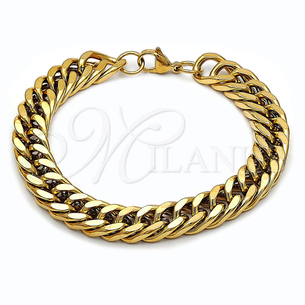 Pulsera Básica 03.278.0023.1.09 Acero Inoxidable, Diseño de Miami Cubana, Pulido, Tono Dorado (Thickness, 9 Inches Length)