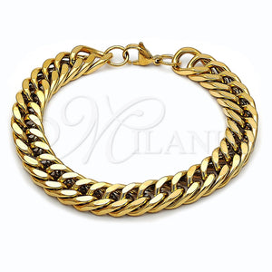 Pulsera Básica 03.278.0023.1.09 Acero Inoxidable, Diseño de Miami Cubana, Pulido, Tono Dorado (Thickness, 9 Inches Length)