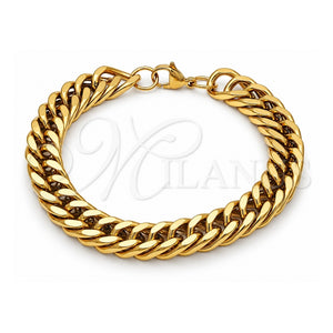 Pulsera Básica 03.278.0023.1.09 Acero Inoxidable, Diseño de Miami Cubana, Pulido, Tono Dorado (Grosor 10.8 MM, 9 Pulgadas de Largo)