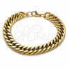 Pulsera Básica 03.278.0023.1.09 Acero Inoxidable, Diseño de Miami Cubana, Pulido, Tono Dorado (Thickness, 9 Inches Length)