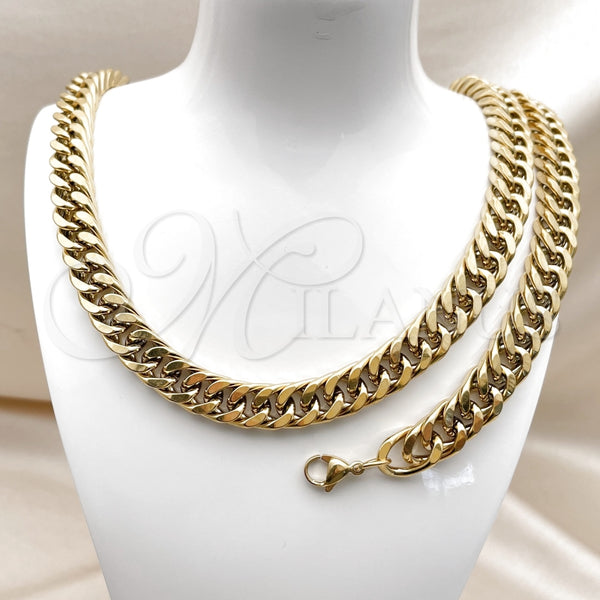 Collar y Pulsera 06.435.0003 Acero Inoxidable, Diseño de Miami Cubana, Pulido, Tono Dorado