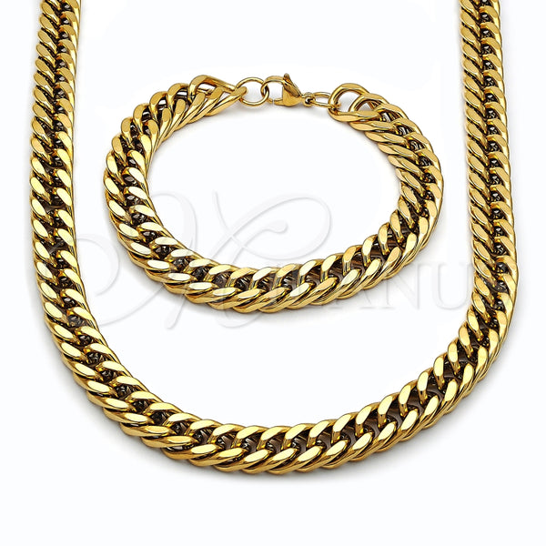 Collar y Pulsera 06.435.0003 Acero Inoxidable, Diseño de Miami Cubana, Pulido, Tono Dorado