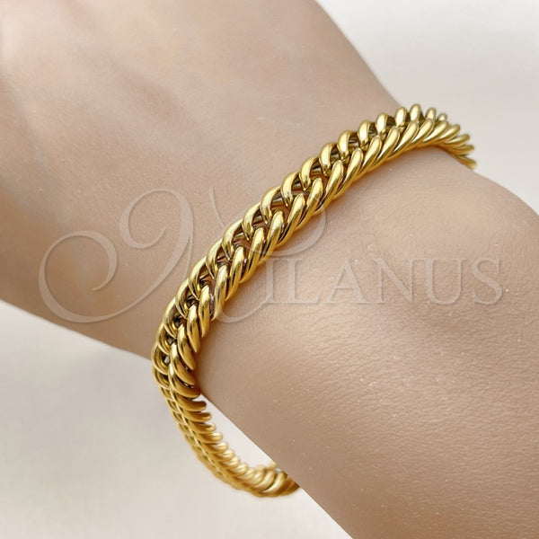 Pulsera Básica 03.435.0004.09 Acero Inoxidable, Diseño de Miami Cubana, Pulido, Tono Dorado (Thickness, 9 Inches Length)