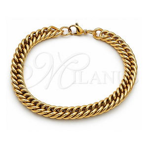 Pulsera Básica 03.435.0004.09 Acero Inoxidable, Diseño de Miami Cubana, Pulido, Tono Dorado (Grosor 08.3 MM, 9 Pulgadas de Largo)