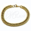 Pulsera Básica 03.435.0004.09 Acero Inoxidable, Diseño de Miami Cubana, Pulido, Tono Dorado (Thickness, 9 Inches Length)