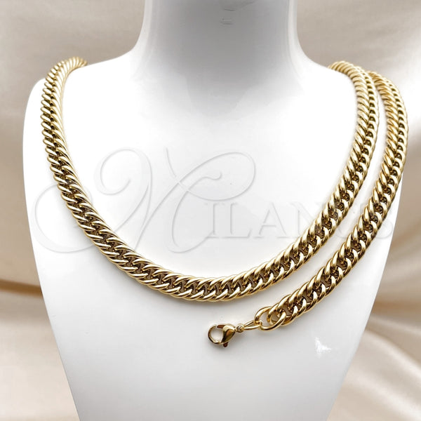 Collar y Pulsera 06.278.0013.1 Acero Inoxidable, Diseño de Miami Cubana, Pulido, Tono Dorado