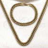 Collar y Pulsera 06.278.0013.1 Acero Inoxidable, Diseño de Miami Cubana, Pulido, Tono Dorado