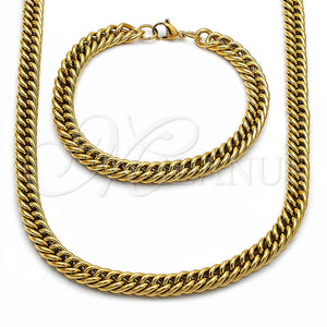 Collar y Pulsera 06.278.0013.1 Acero Inoxidable, Diseño de Miami Cubana, Pulido, Tono Dorado
