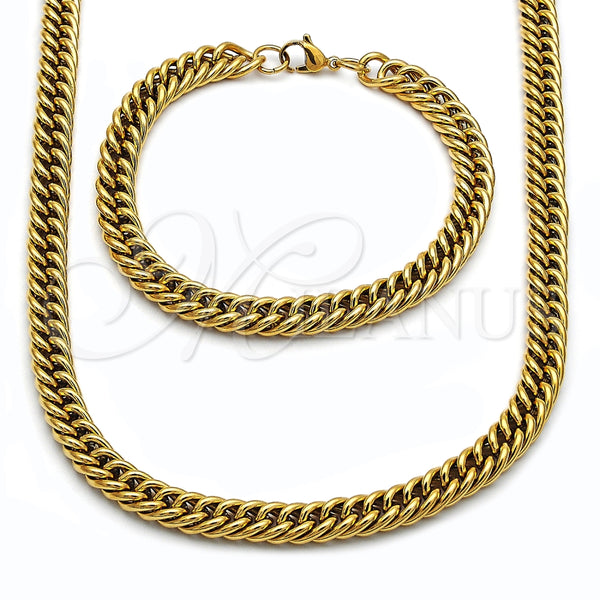 Collar y Pulsera 06.278.0013.1 Acero Inoxidable, Diseño de Miami Cubana, Pulido, Tono Dorado