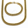 Collar y Pulsera 06.278.0013.1 Acero Inoxidable, Diseño de Miami Cubana, Pulido, Tono Dorado