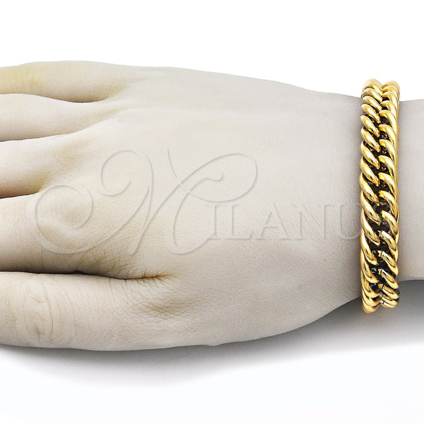 Pulsera Básica 03.278.0019.1.09 Acero Inoxidable, Diseño de Miami Cubana, Pulido, Tono Dorado (Thickness, 9 Inches Length)