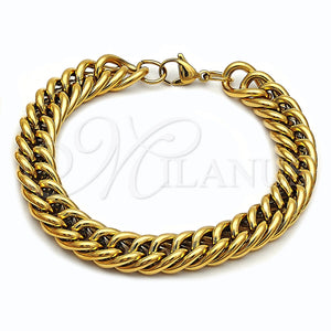 Pulsera Básica 03.278.0019.1.09 Acero Inoxidable, Diseño de Miami Cubana, Pulido, Tono Dorado (Thickness, 9 Inches Length)