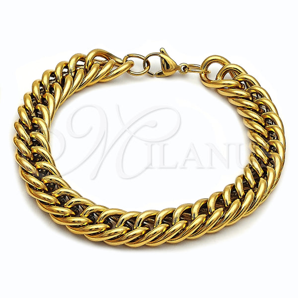Pulsera Básica 03.278.0019.1.09 Acero Inoxidable, Diseño de Miami Cubana, Pulido, Tono Dorado (Thickness, 9 Inches Length)