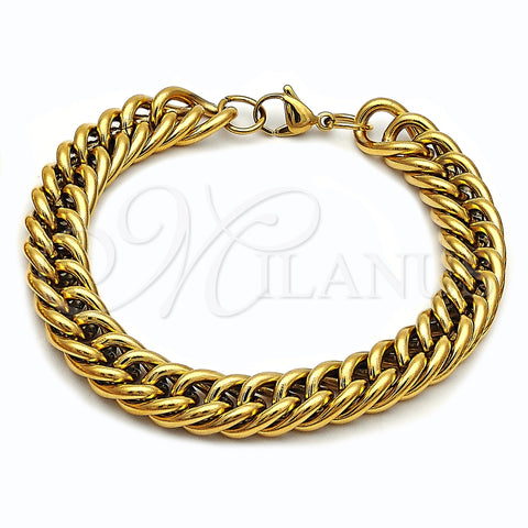 Pulsera Básica 03.278.0019.1.09 Acero Inoxidable, Diseño de Miami Cubana, Pulido, Tono Dorado (Thickness, 9 Inches Length)