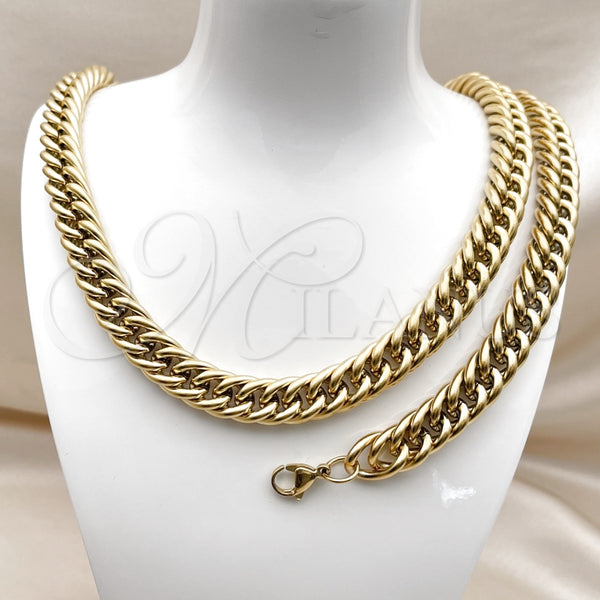 Collar y Pulsera 06.278.0014.1 Acero Inoxidable, Diseño de Miami Cubana, Pulido, Tono Dorado